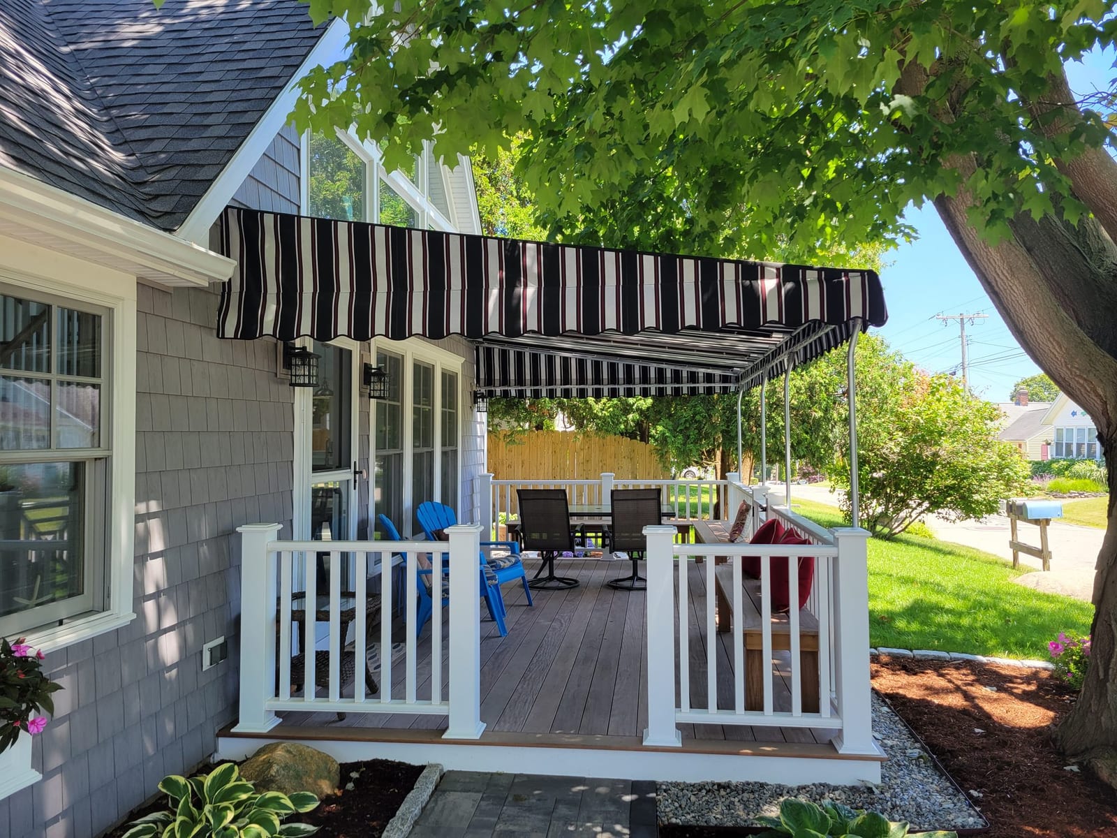 Stationary deck awning